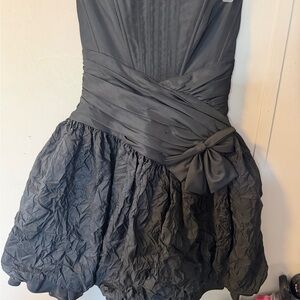 Jessica McClintock Black Strapless Bubble-Hem Dress with Waist Bow